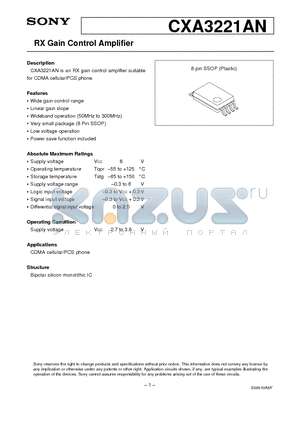 CXA3221AN datasheet - RX Gain Control Amplifier