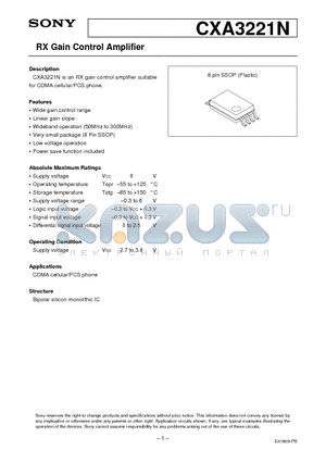 CXA3221N datasheet - RX Gain Control Amplifier