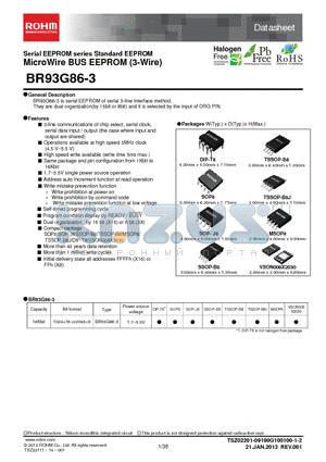 BR93G86NUX-3B datasheet - Serial EEPROM series Standard EEPROM MicroWire BUS EEPROM (3-Wire)