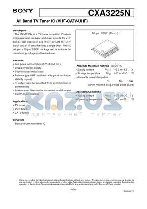 CXA3225N datasheet - All Band TV Tuner IC (VHF-CATV-UHF)