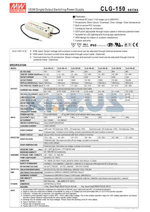 CLG-150-30C datasheet - 150W Single Output Switching Power Supply