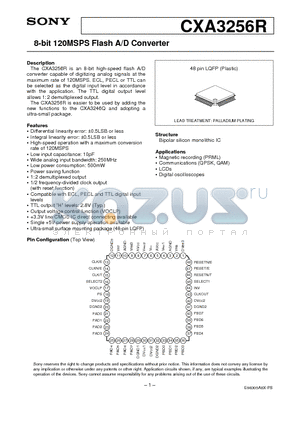 CXA3256R datasheet - 8-bit 120MSPS Flash A/D Converter