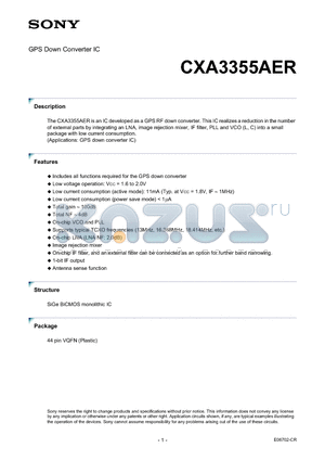 CXA3355AER datasheet - GPS Down Converter IC