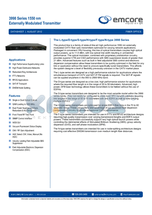 3998-0DC2-13002 datasheet - 1550 nm Externally Modulated Transmitter