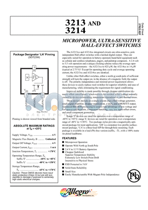 A3214LUA-T datasheet - MICROPOWER, ULTRA-SENSITIVE HALL-EF FECT SWITCHES