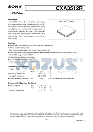 CXA3512R datasheet - LCD Driver