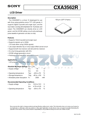CXA3562R datasheet - LCD Driver