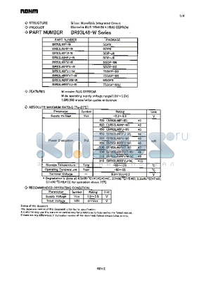 BR93L46RFV-W datasheet - Microwire BUS 1Kbit(64 x 16bit) EEPROM