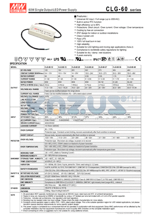 CLG-60-36 datasheet - 60W Single Output LED Power Supply