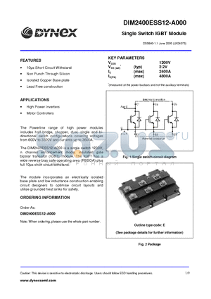 DIM2400ESS12-A000 datasheet - Single Switch IGBT Module