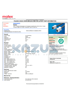 54333-2072 datasheet - CRC Shielded Rectangular I/O Receptacle Assembly Set, Wire-to-Wire, FemaleTerminal, Signal, 20 Circuits, Polarization Type B, Lead-Free