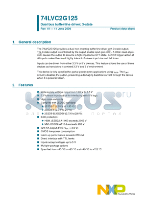 74LVC2G125GD datasheet - Dual bus buffer/line driver; 3-state