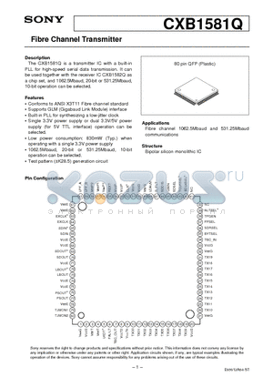 CXB1581Q datasheet - Fibre Channel Transmitter