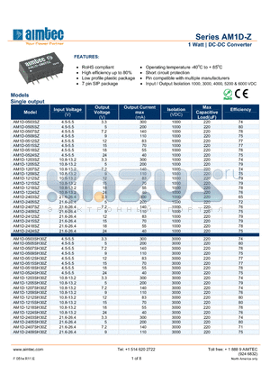 AM1D-0507SZ datasheet - 1 Watt | DC-DC Converter