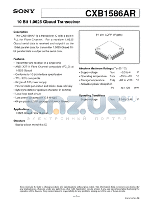 CXB1586AR datasheet - 10 Bit 1.0625 Gbaud Transceiver