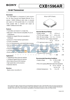 CXB1596AR datasheet - 10-bit Transceiver