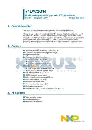 74LVC2G14GF datasheet - Dual inverting Schmitt trigger with 5 V tolerant input