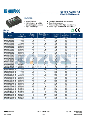 AM1D-0512D-RZ datasheet - 1 Watt | DC-DC Converter