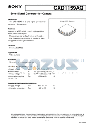 CXD1159AQ datasheet - Sync Signal Generator for Camera