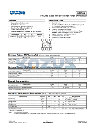 DIMD10A_10 datasheet - DUAL PRE-BIASED TRANSISTORS FOR POWER MANAGEMENT