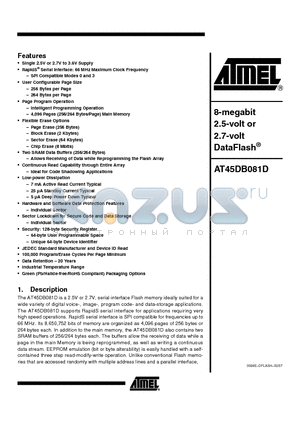 AT45DB081D datasheet - 8-megabit 2.5-volt or 2.7-volt DataFlash