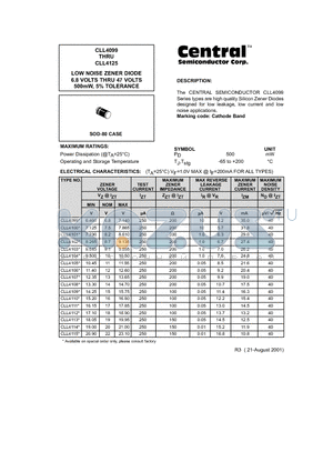CLL4101 datasheet - LOW NOISE ZENER DIODE 6.8 VOLTS THRU 47 VOLTS 500mW, 5% TOLERANCE
