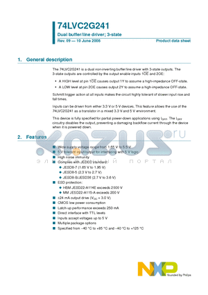 74LVC2G241 datasheet - Dual buffer/line driver; 3-state