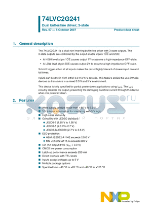 74LVC2G241DP datasheet - Dual buffer/line driver; 3-state