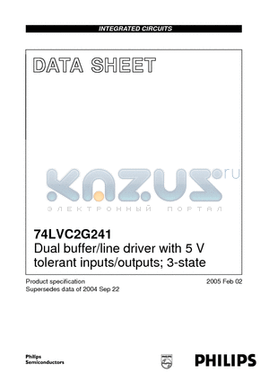 74LVC2G241GT datasheet - Dual buffer/line driver with 5 V tolerant inputs/outputs; 3-state