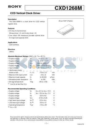 CXD1268 datasheet - CCD Vertical Clock Driver