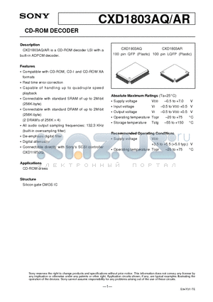 CXD1803AR datasheet - CD-ROM DECODER