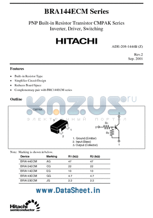 BRA144ECM datasheet - PNP Built-in Resistor Transistor CMPAK Series Inverter, Driver, Switching