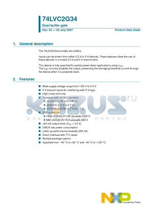 74LVC2G34GF datasheet - Dual buffer gate