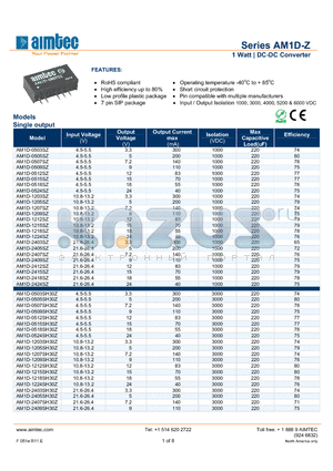 AM1D-1205DZ datasheet - 1 Watt | DC-DC Converter