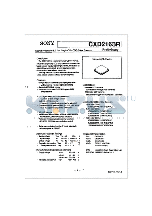 CXD2163 datasheet - SIGNAL PROCESSOR LSI FOR SINGLE-CHIP CCD COLOR CAMERA