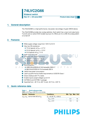 74LVC2G66DP datasheet - Bilateral switch