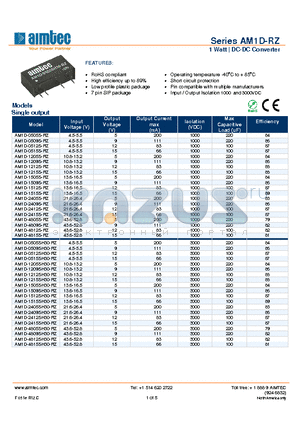 AM1D-1209D-RZ datasheet - 1 Watt | DC-DC Converter