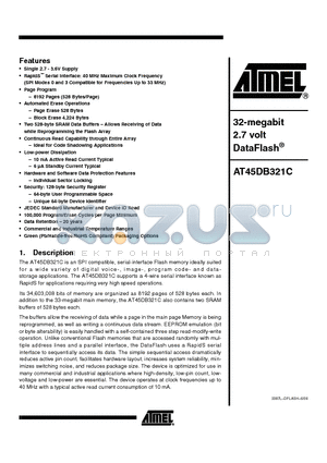 AT45DB321C-RU datasheet - 32-megabit 2.7 volt DataFlash