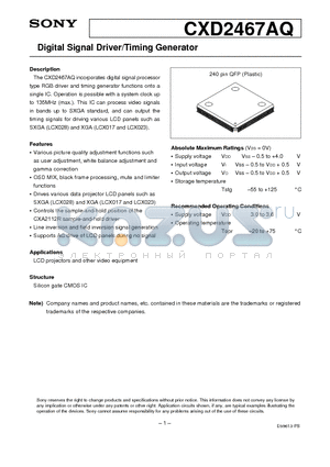 CXD2467AQ datasheet - Digital Signal Driver/Timing Generator