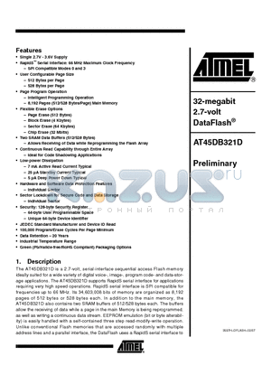 AT45DB321D-MU datasheet - 32-megabit 2.7-volt DataFlash