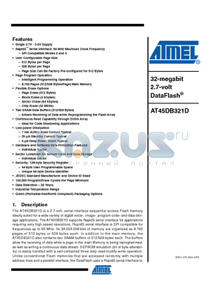 AT45DB321D-MU datasheet - 32-megabit 2.7-volt DataFlash