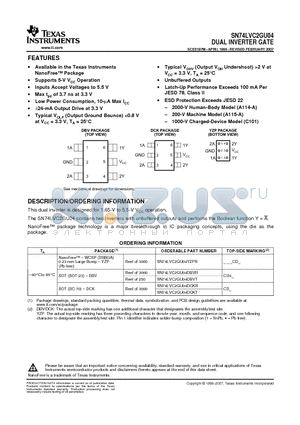 74LVC2GU04DCKTE4 datasheet - DUAL INVERTER GATE