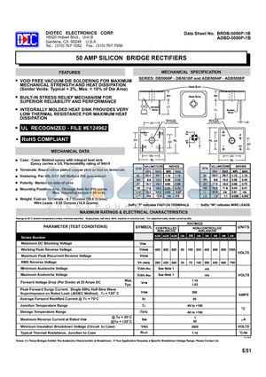 BRDB-5000P-1B datasheet - 50 AMP SILICON  BRIDGE RECTIFIERS