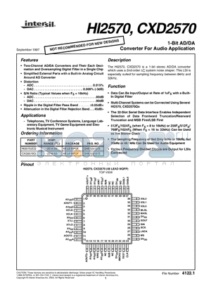 CXD2570 datasheet - 1-Bit AD/DA Converter For Audio Application