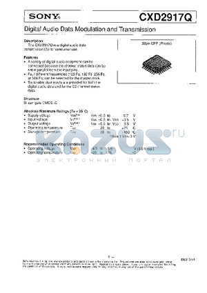 CXD2917Q datasheet - DIGITAL AUDIO DATA MODULATION AND TRANSMISSION