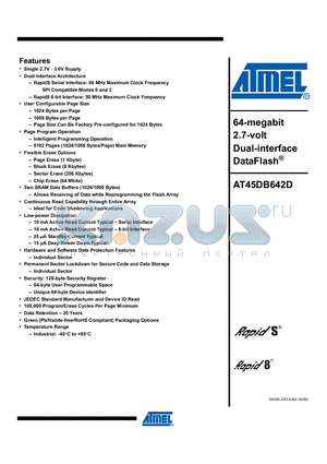 AT45DB642D-CU datasheet - 64-megabit 2.7-volt Dual-interface DataFlash