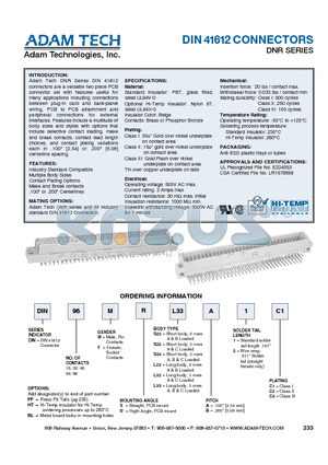 DIN96FSL32B1C1 datasheet - DIN 41612 CONNECTORS