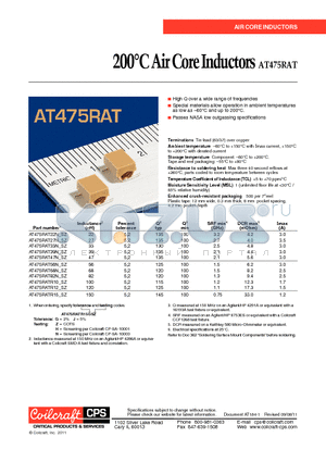 AT475RAT47N_SZ datasheet - 200`C Air Core Inductors