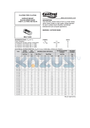 CLL4752A datasheet - SURFACE MOUNT SILICON ZENER DIODE 1 WATT, 3.3 THRU 100 VOLTS