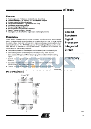AT48802 datasheet - Spread- Spectrum Signal Processor Integrated Circuit
